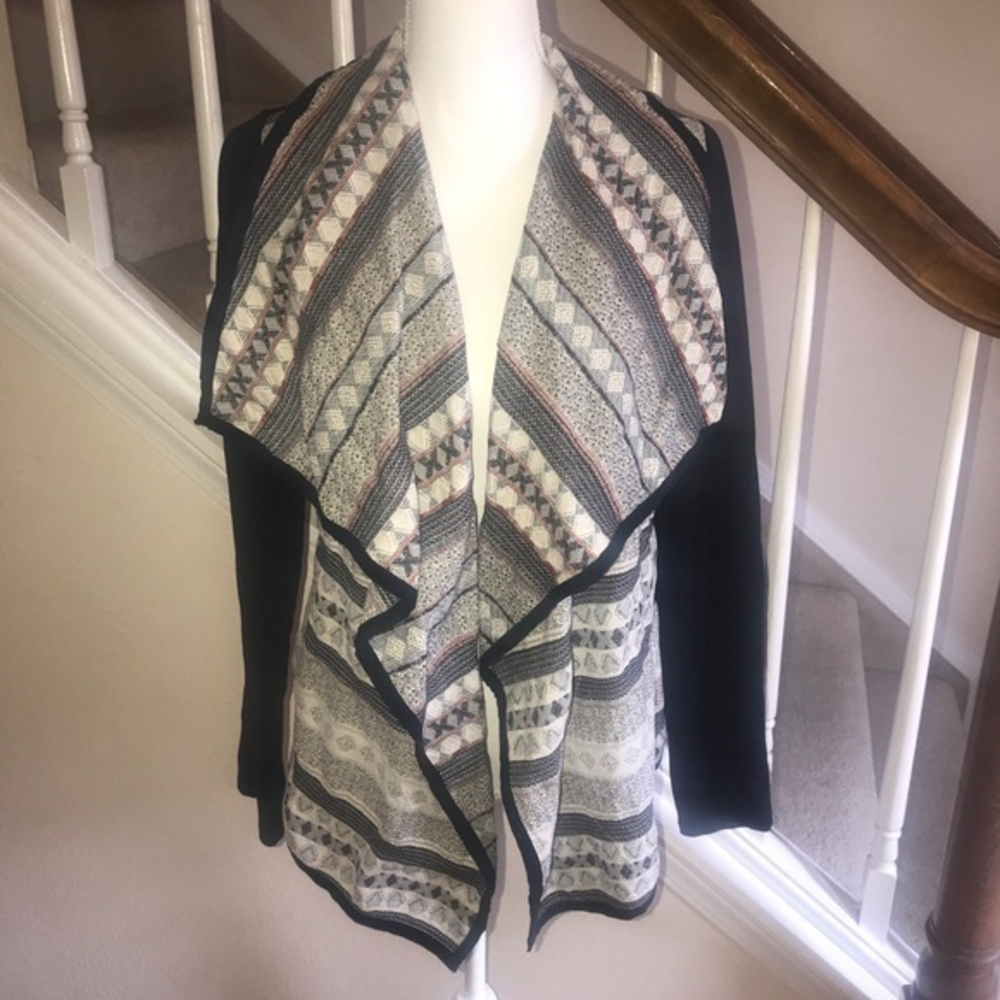 Lucky lotus woven fabric navy cardigan jacket M